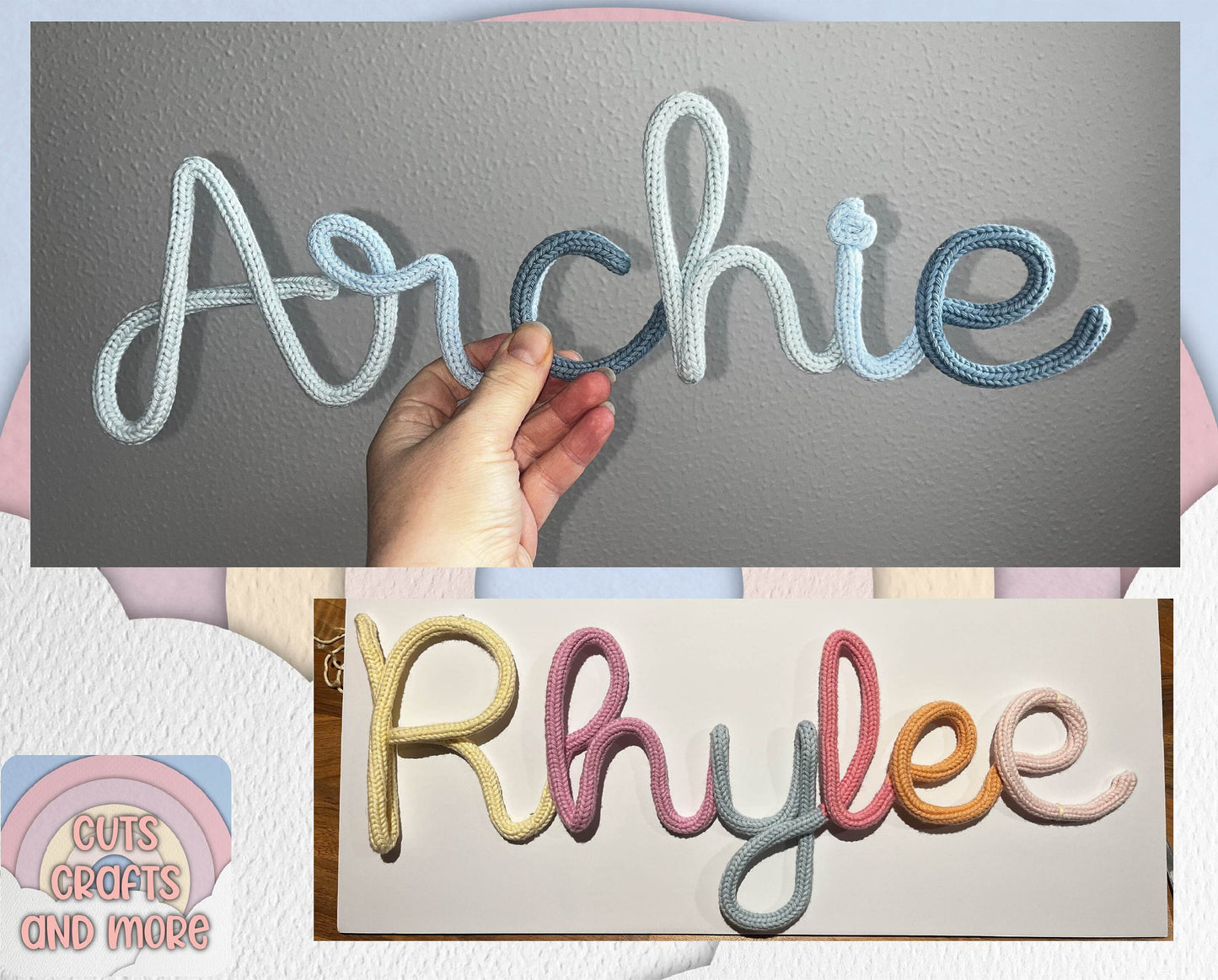 Multicoloured Personalised Knitted Wire Words, Wire Name, Knitted Wire Names, Home Decor, Nursery Decor, Custom Made, CutsCraftsAndMore