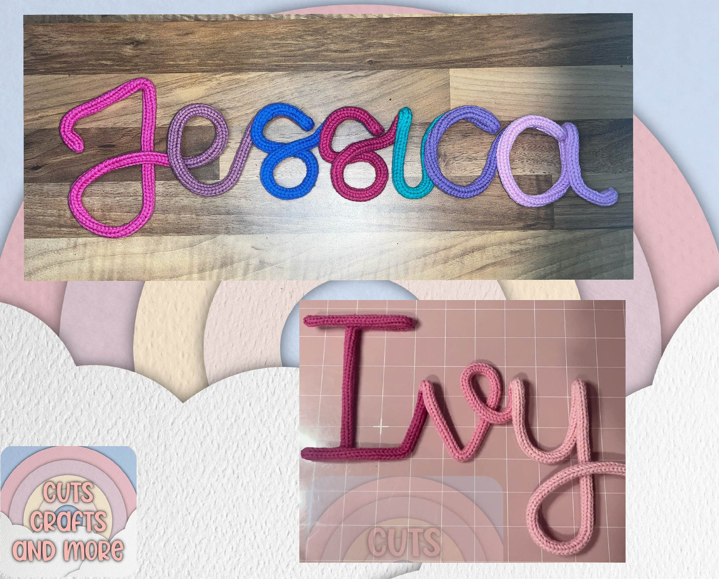 Multicoloured Personalised Knitted Wire Words, Wire Name, Knitted Wire Names, Home Decor, Nursery Decor, Custom Made, CutsCraftsAndMore